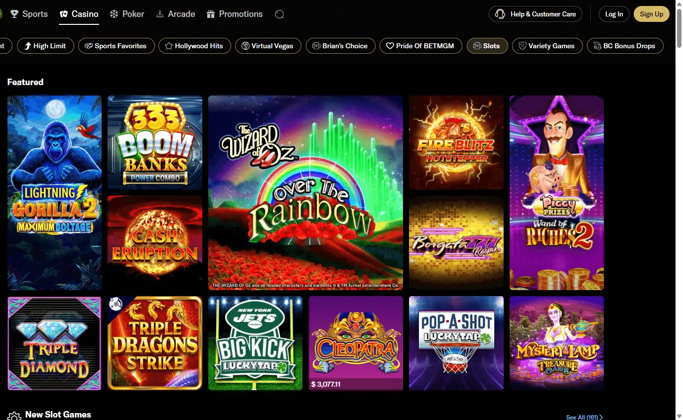 BetMGM Casino games screen on desktop