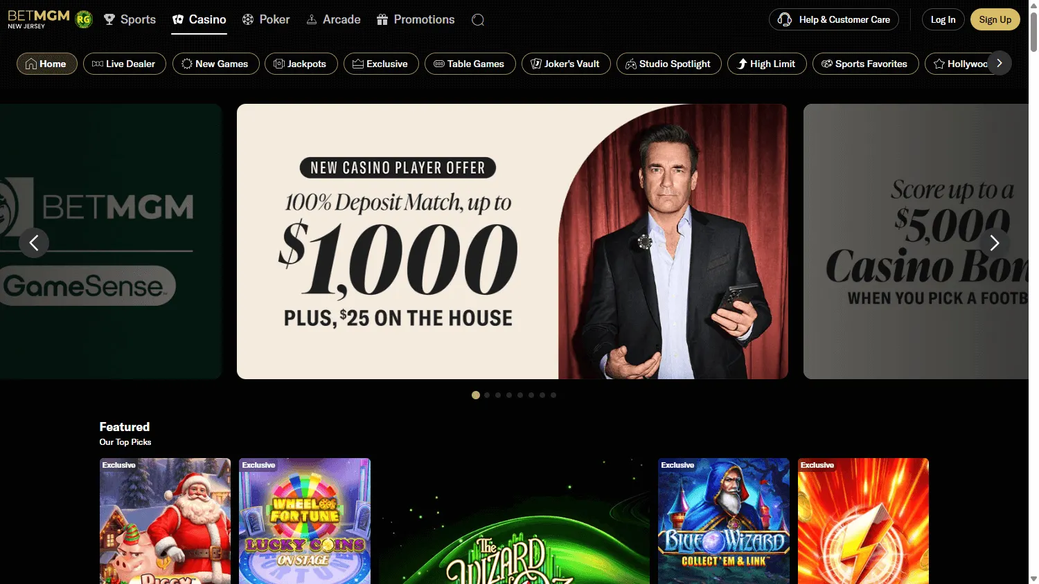 BetMGM Casino home screen on desktop